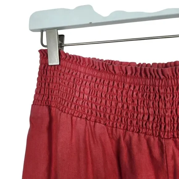 BODEN Pants Womens 6 Long 6L Red Linen Shirred Waist Trousers Wide Leg Pull On - Picture 5 of 9